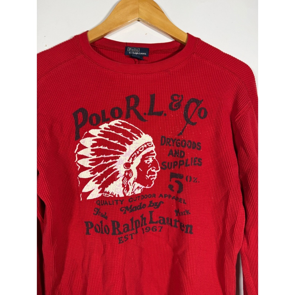 Polo Ralph Lauren Red Waffle Knit Thermal Graphic Shirt Native Chief Med